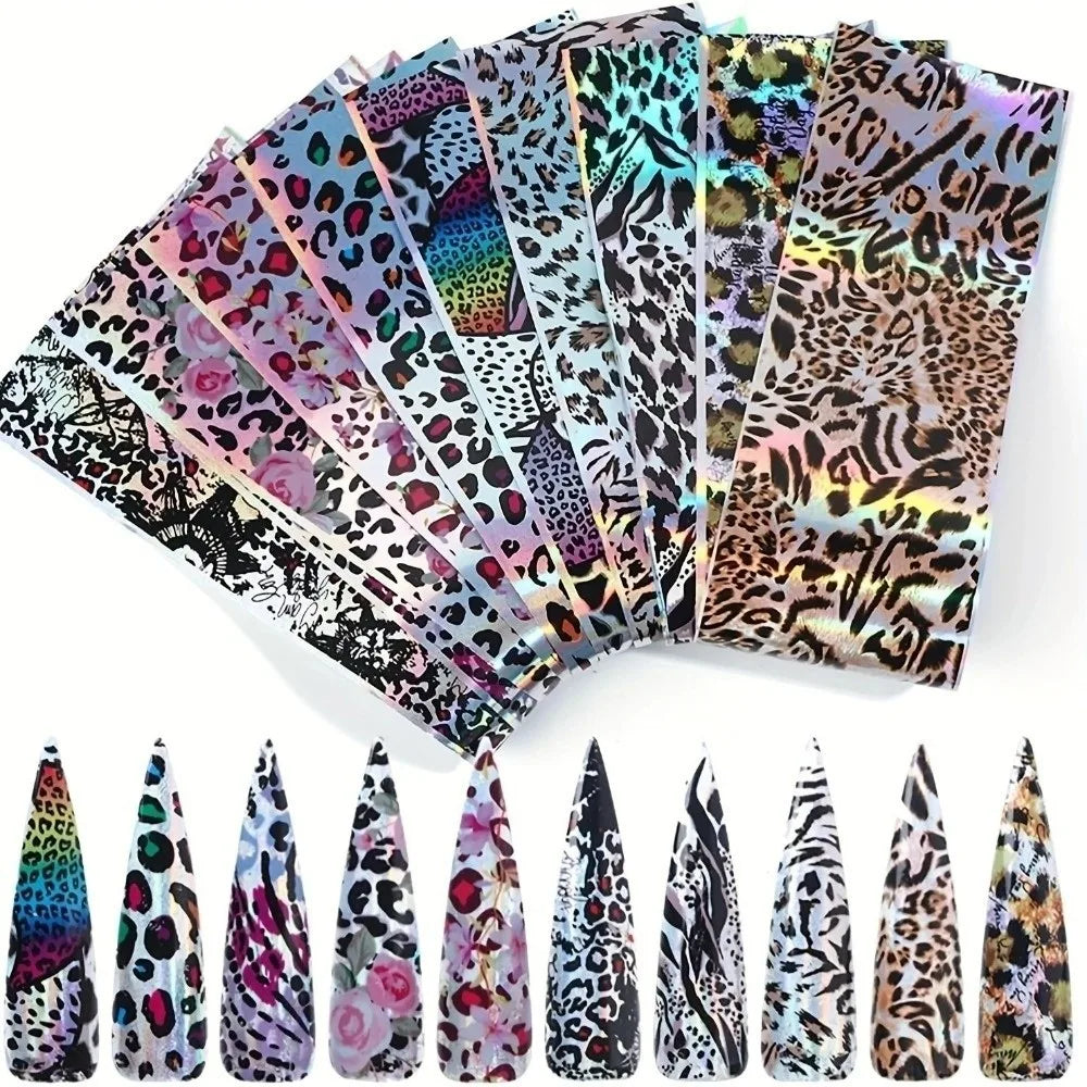 Nail Foil Stickers – Starry Sky, Leopard & Stripe Sequin Art Nail Foil Stickers QXL 11