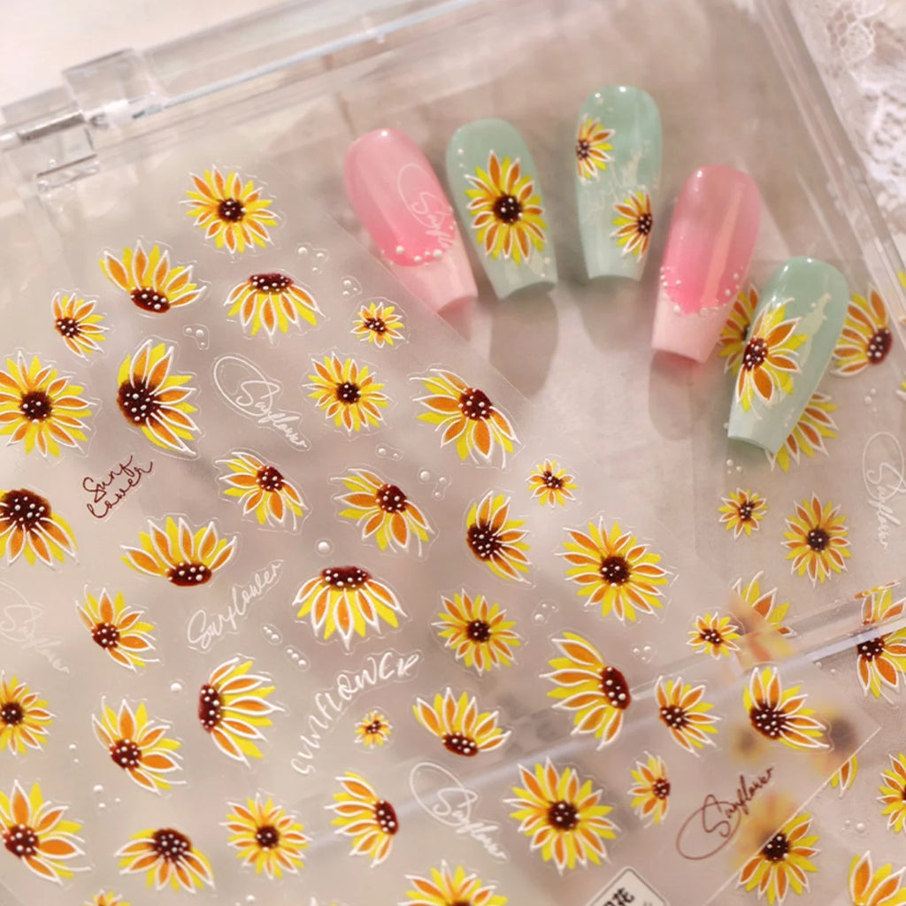 5D Sunflower Nail Stickers – Floral Self-Adhesive Nail Decals Nail Art Stickers QXL