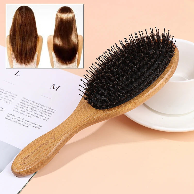 Bamboo Boar Bristle Hair Brush & Scalp Massage Comb Scalp Massage Hair Brush QXL Default Title