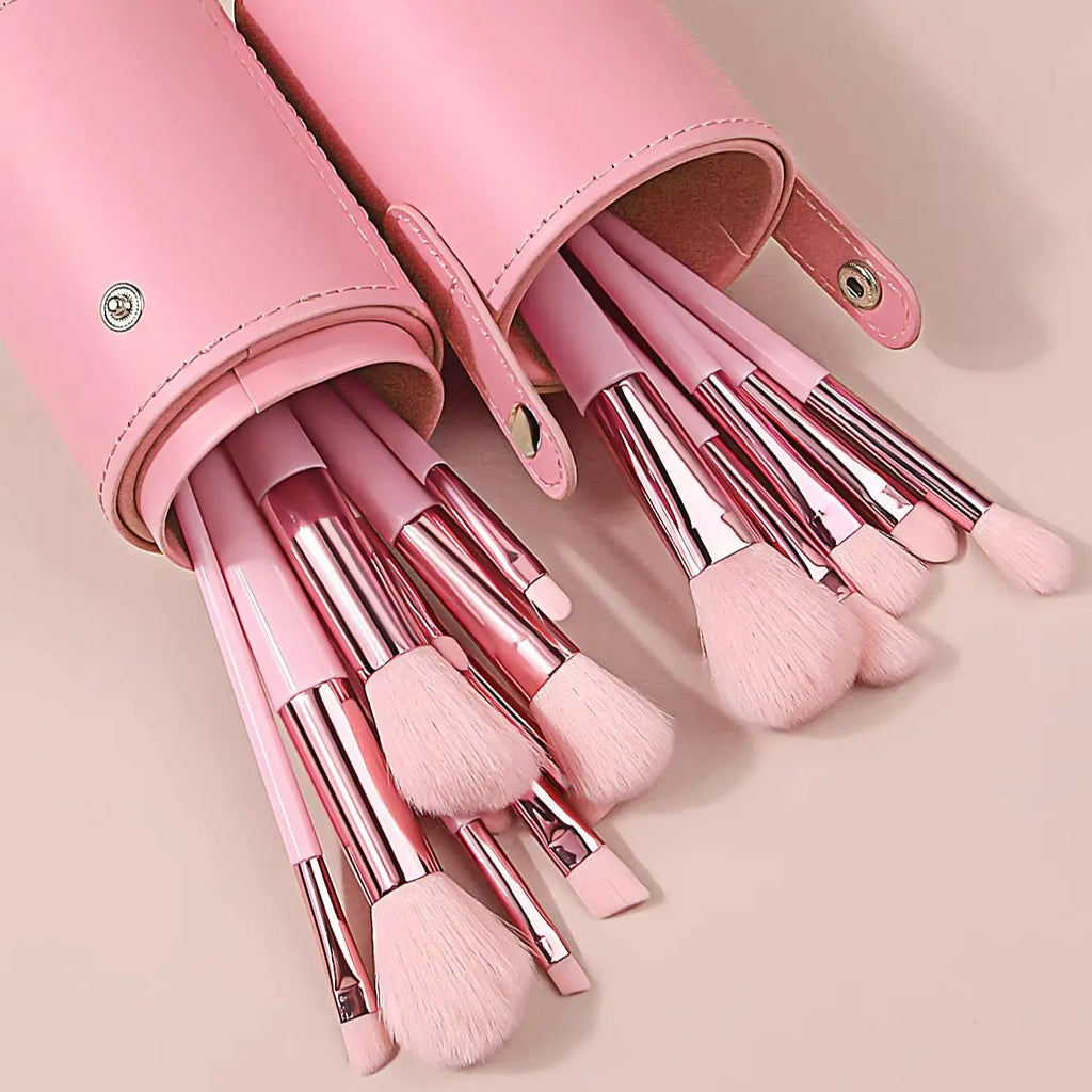 KOSSHOW 16-Pc Pink Makeup Brush Set with PU Case | Ultra-Soft Makeup Brush Set QXL