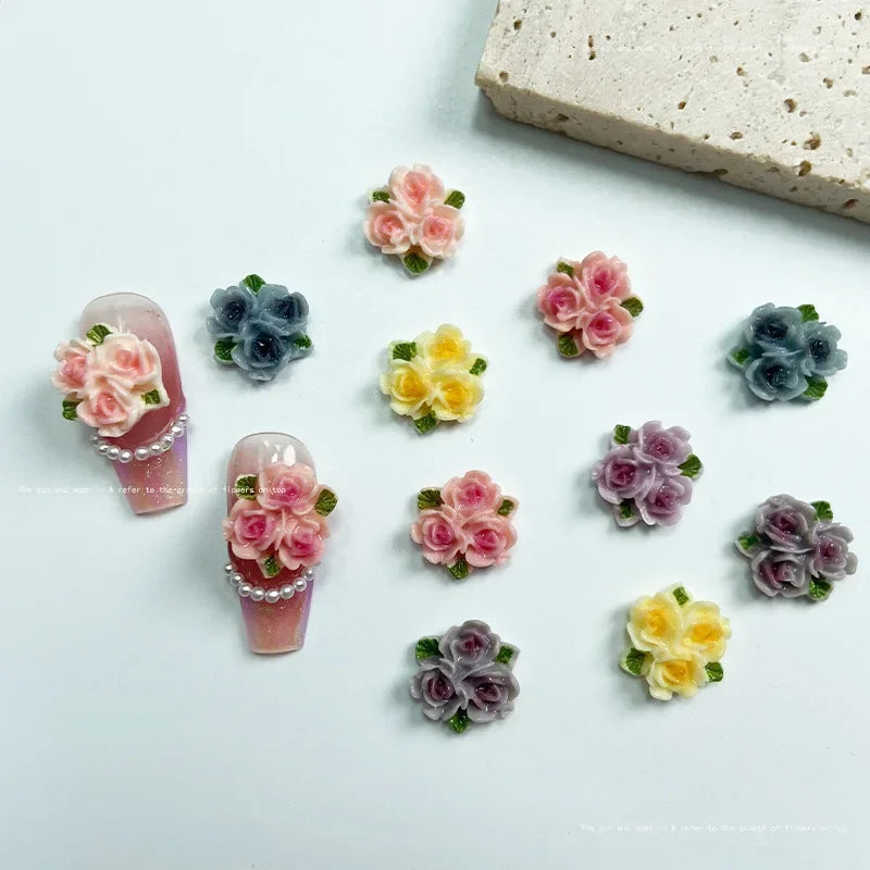 Kawaii Rose Resin Nail Charms | 3D Flower Nail Decorations Nail Art Charms QXL