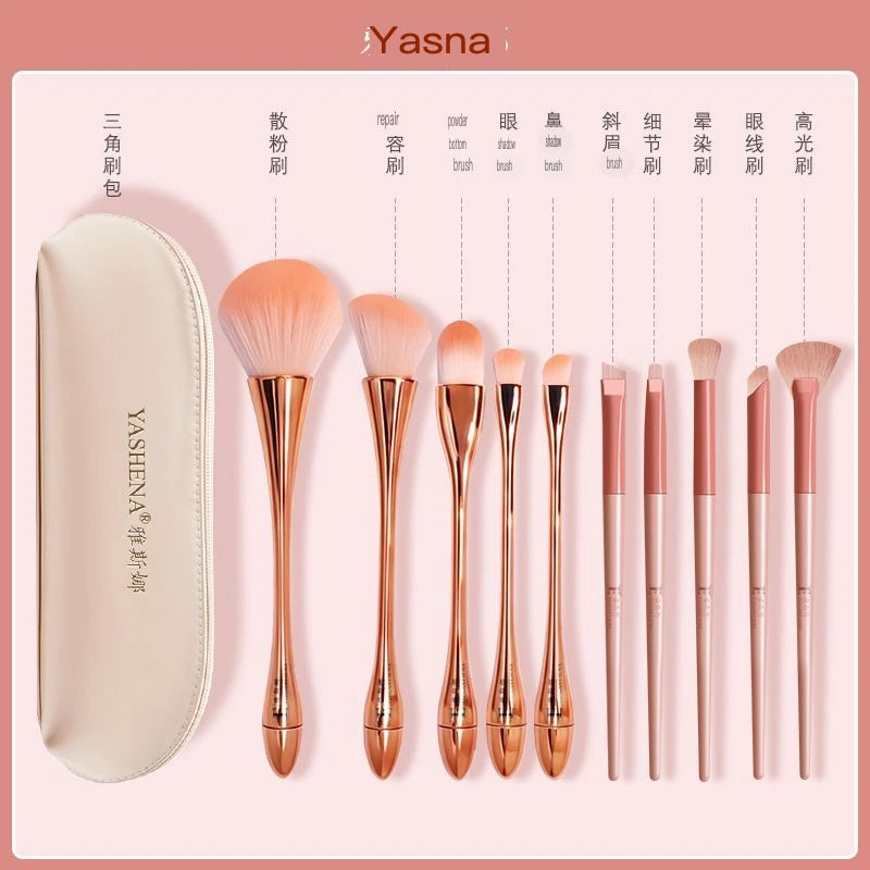 10-Pc Goat Hair Makeup Brush Set | Ultra-Soft Gift Box Makeup Brush Set QXL