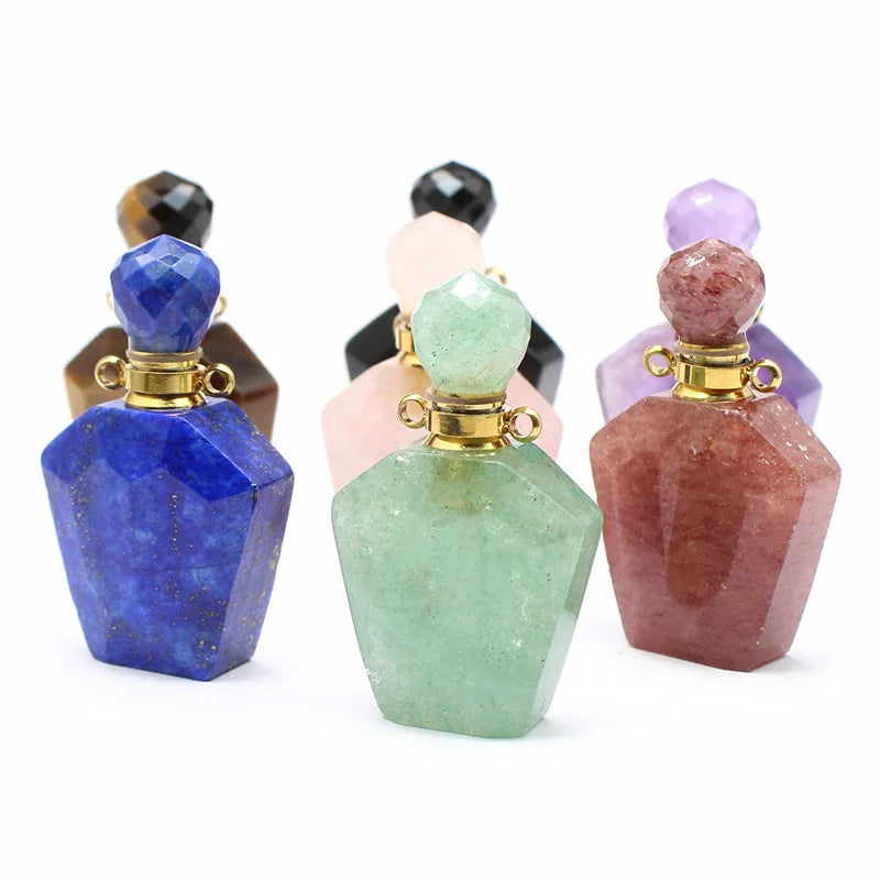 Faceted Crystal Essential Oil Pendant Necklace | Perfume Bottle Aromatherapy Pendant QXL