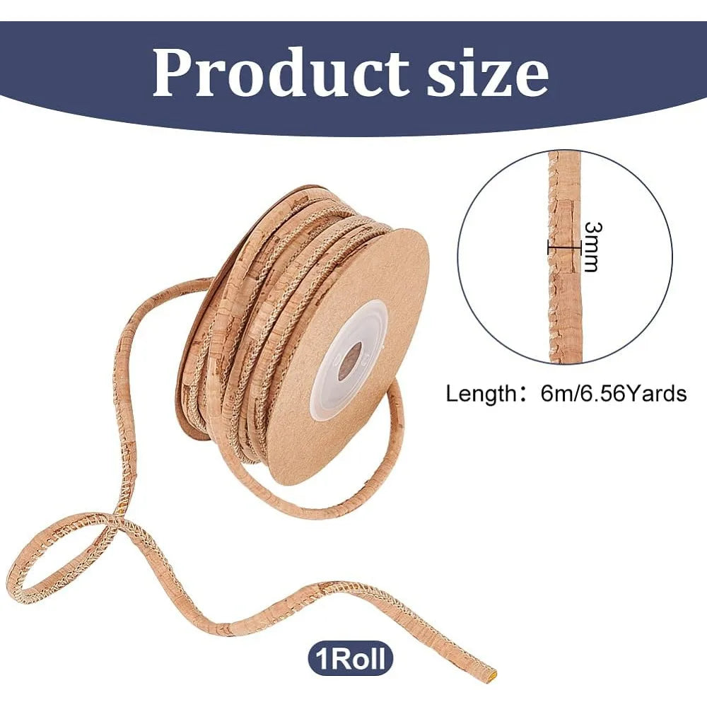 6.56 Yard Tan Cork Rope 1/8" | Braided Cord for Crafts & Jewelry Craft Cork Rope QXL