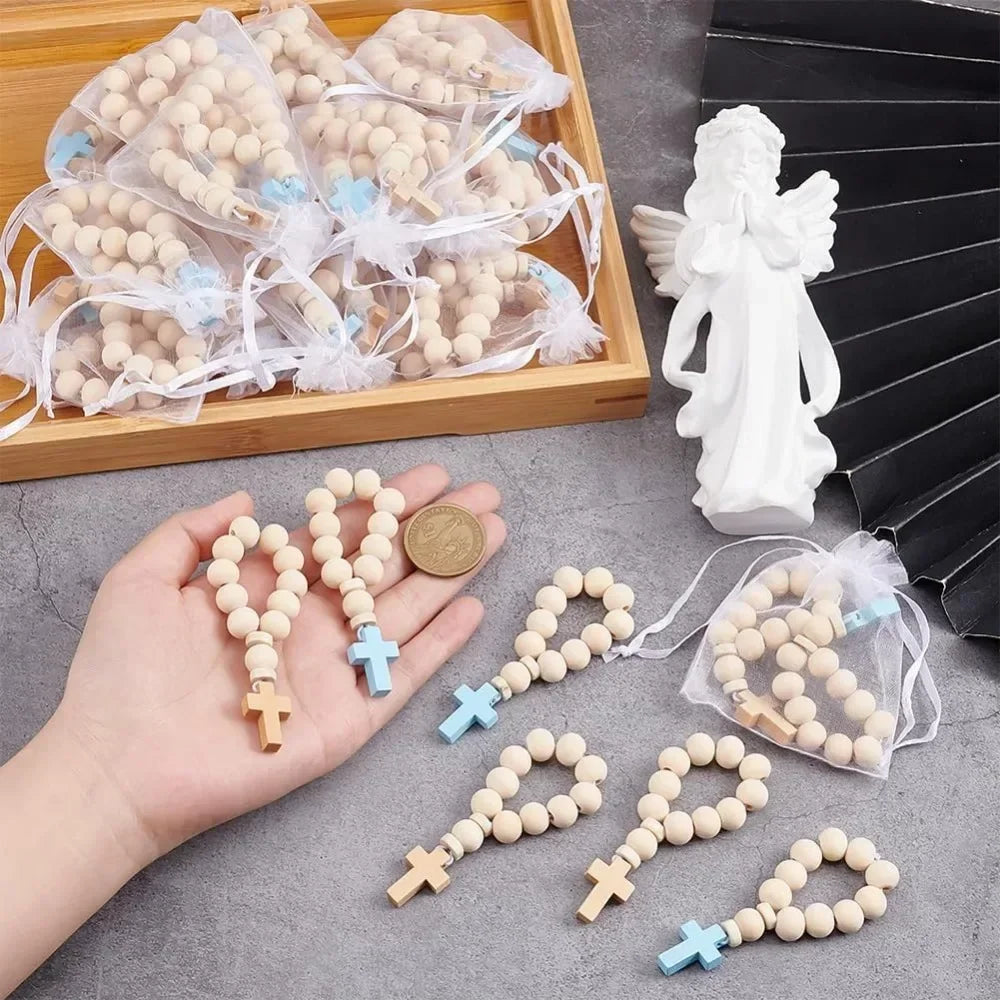 36-Pack Wooden Rosary Beads with Cross Pendant | Catholic Rosary Bracelet Set QXL