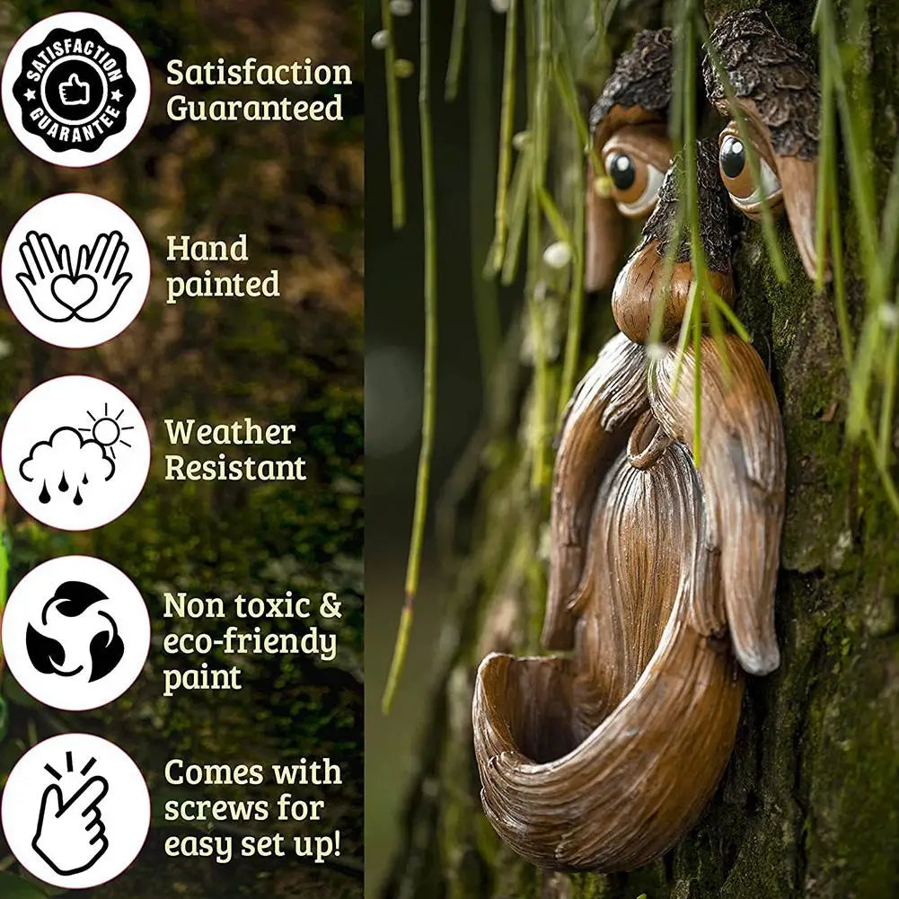 Old Man Tree Face Bird Feeder | Funny Garden Sculpture Decor Garden Sculpture QXL