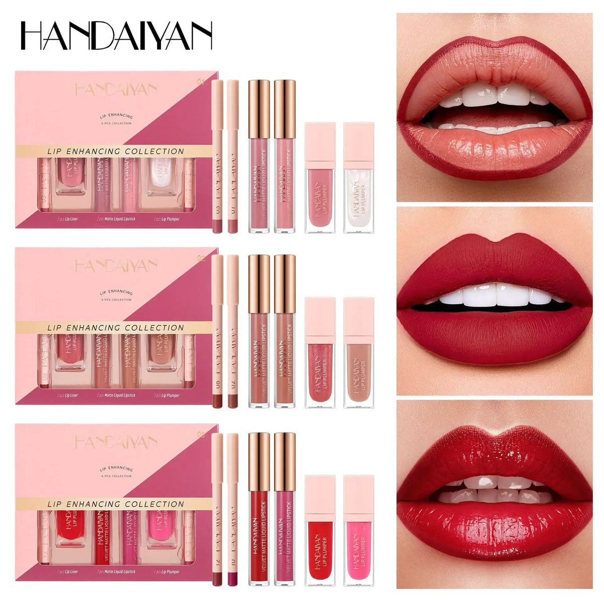 Handaiyan 6-Pc Lip Liner, Matte Lipstick & Plumper Gift Set Lip Makeup Set QXL