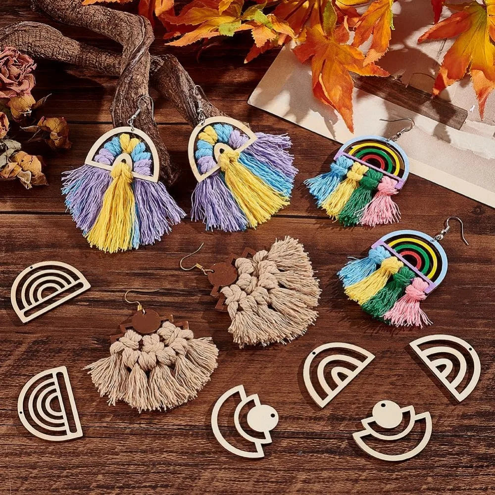 200-Pack Unfinished Wood Blank Charms | 4-Style Fan Earring Pendants Wood Earring Blanks QXL