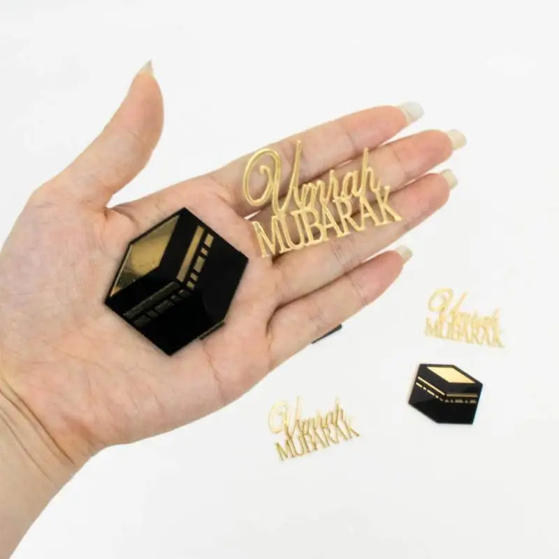 Hajj Umrah Mubarak Golden Cake Toppers | Ramadan Party 3/6Pcs Cake Toppers QXL