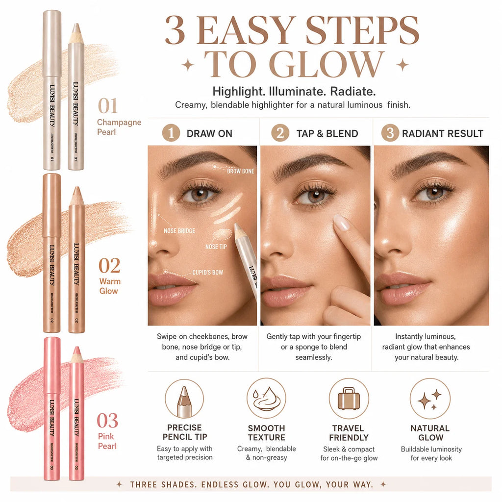 3-Shade Creamy Pearl Highlighter Pencil | Shimmer Glow Stick Highlighter Pencil QXL