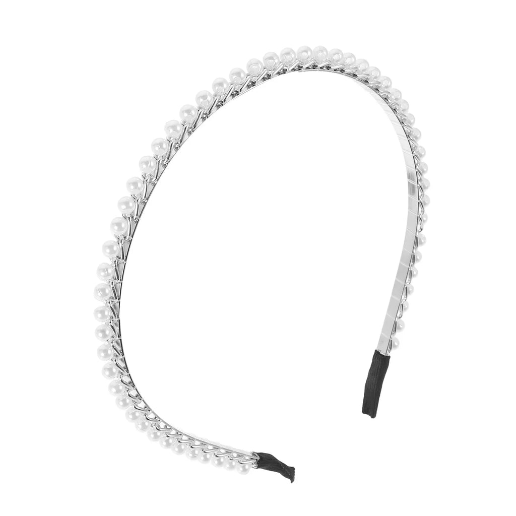 Silver Pearl Bridal Headband | Metal Hoop Wedding Hair Accessory Bridal Hair Headband QXL