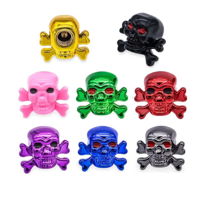 4-Pack Skull Tire Valve Caps | Metal Schrader 8V1 Thread Tire Valve Caps QXL