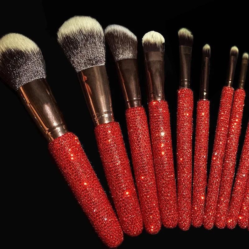 12-Piece Rhinestone Makeup Brush Set | Powder Blush & Eye Makeup Brush Set QXL