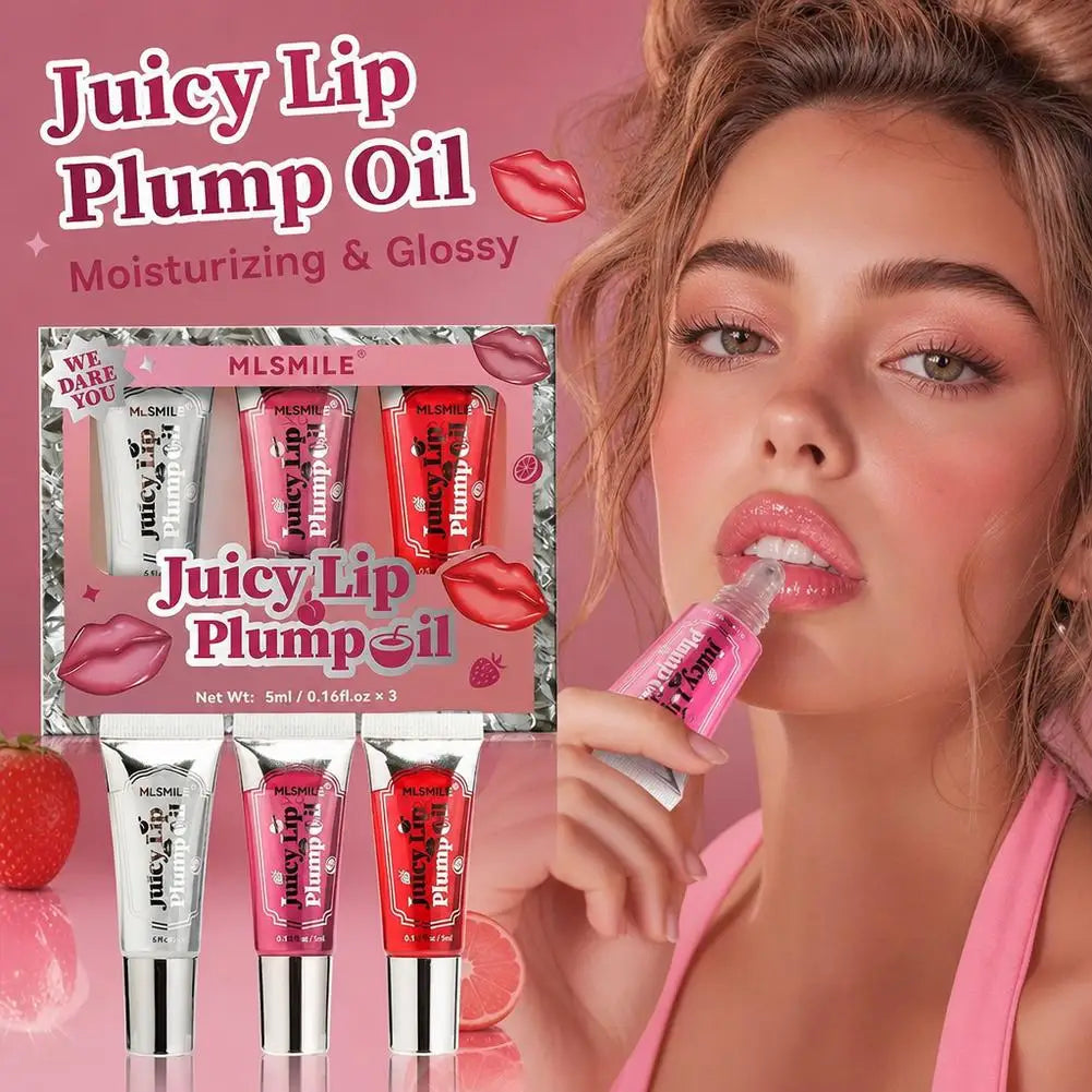 3-Pack Rollerball Lip Plumper Oil | Hydrating Glossy Lip Gloss Set Lip Plumper Oil Set QXL