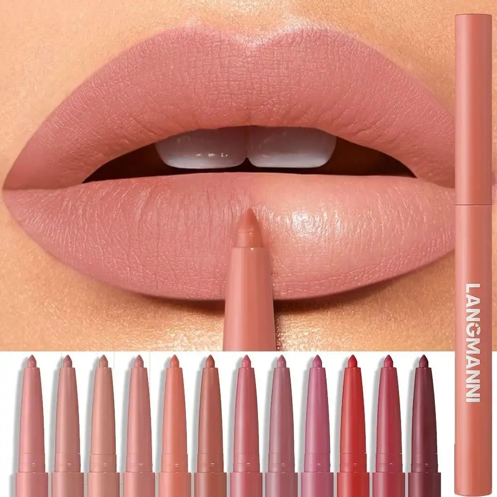 12-Color Matte Lip Liner Pencil | Waterproof Long-Lasting Matte Lip Liner QXL