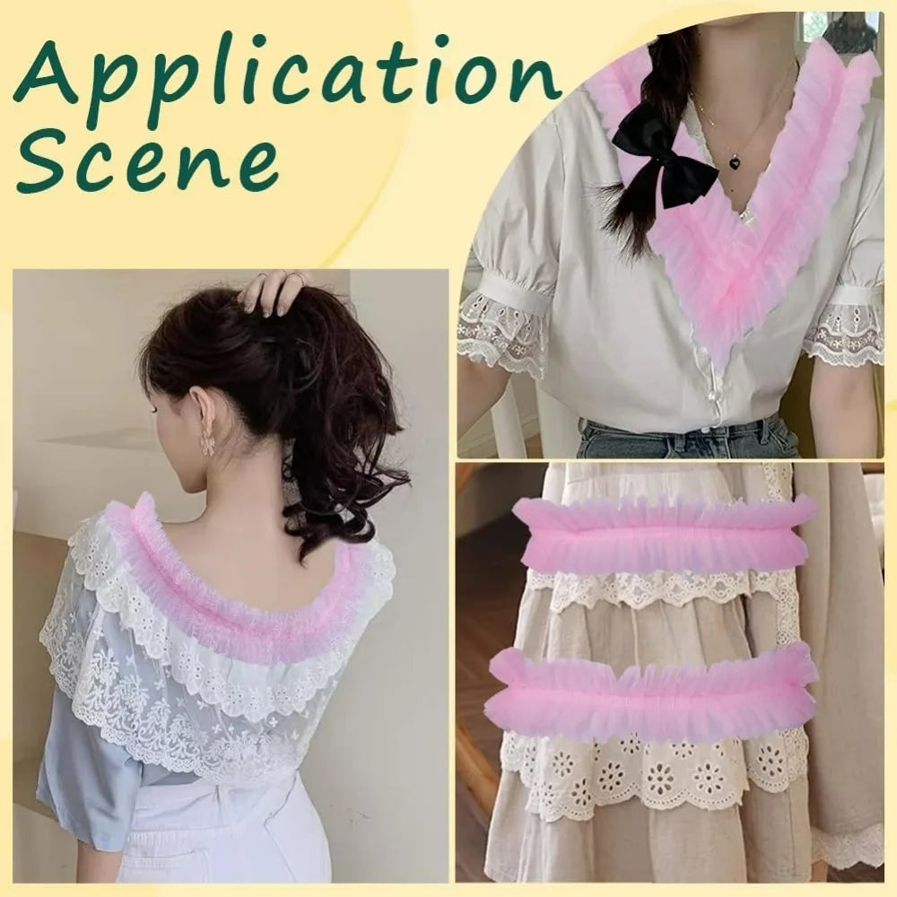 10 Yards Pleated Lace Trim | 6cm Ruffle Organza Ribbon Lace Trim Ribbon QXL