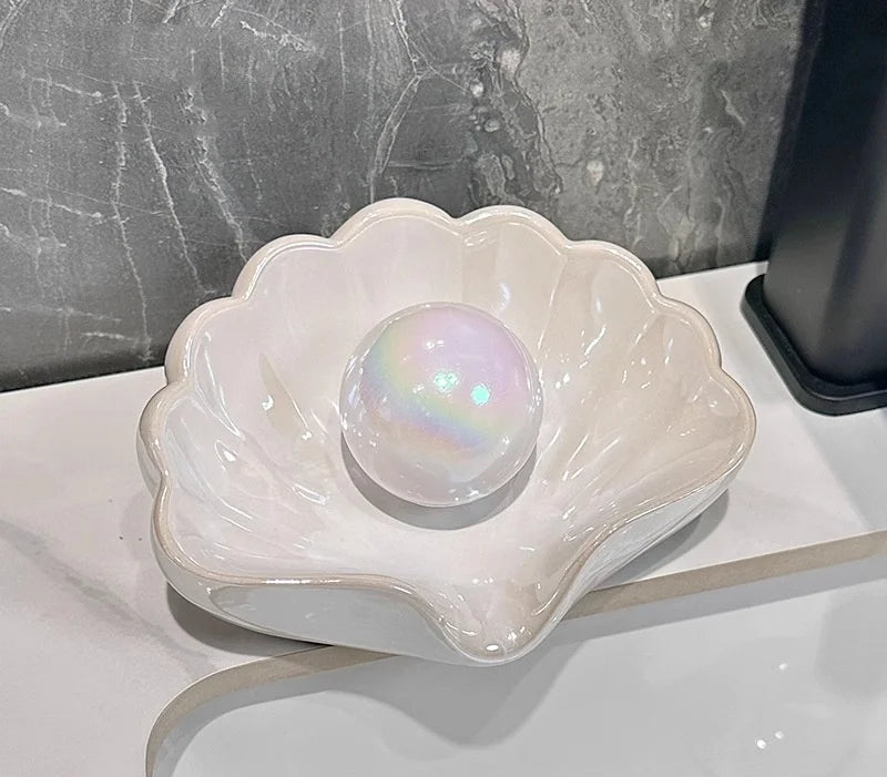 Shell Ceramic Soap Dish & Jewelry Tray | Bathroom Organizer Ceramic Soap Dish QXL WHITE