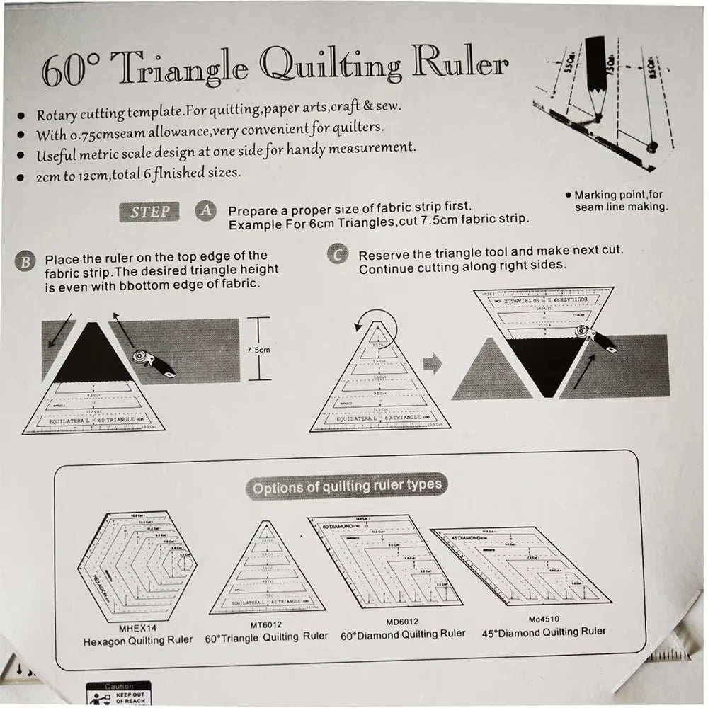 Acrylic Triangle Quilting Ruler | 60° Transparent Sewing Template Quilting Ruler Template QXL
