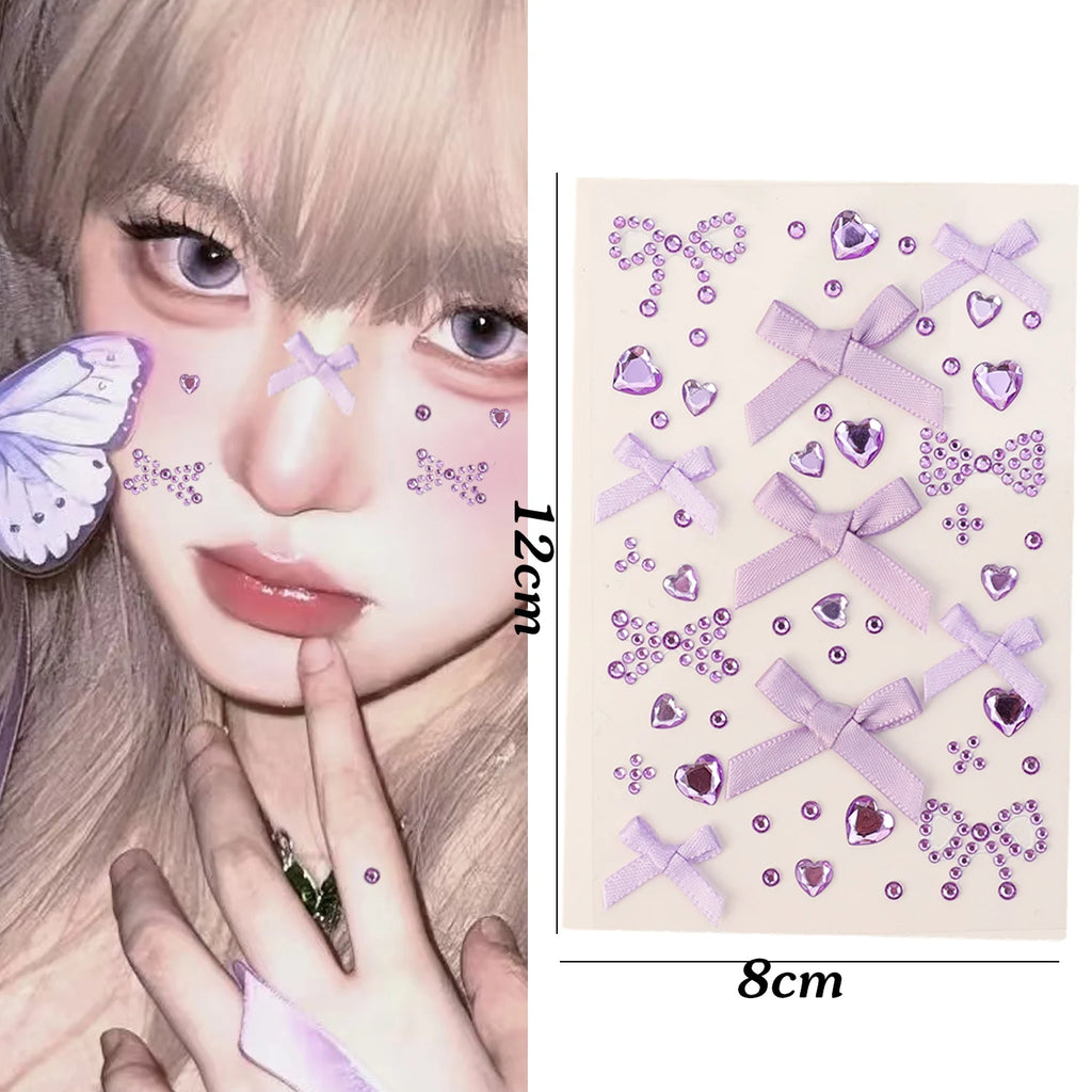 3D Rhinestone Bow Face Stickers | Halloween Cosplay Body Art Face & Body Stickers QXL C