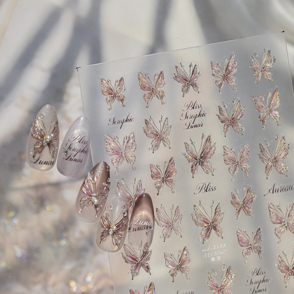 5D Iridescent Butterfly Nail Stickers | Self-Adhesive Decals Nail Art Stickers QXL