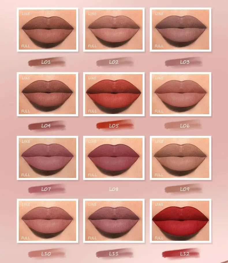 12-Color Waterproof Velvet Matte Lip Liner Pencil Set Lip Liner Pencil QXL