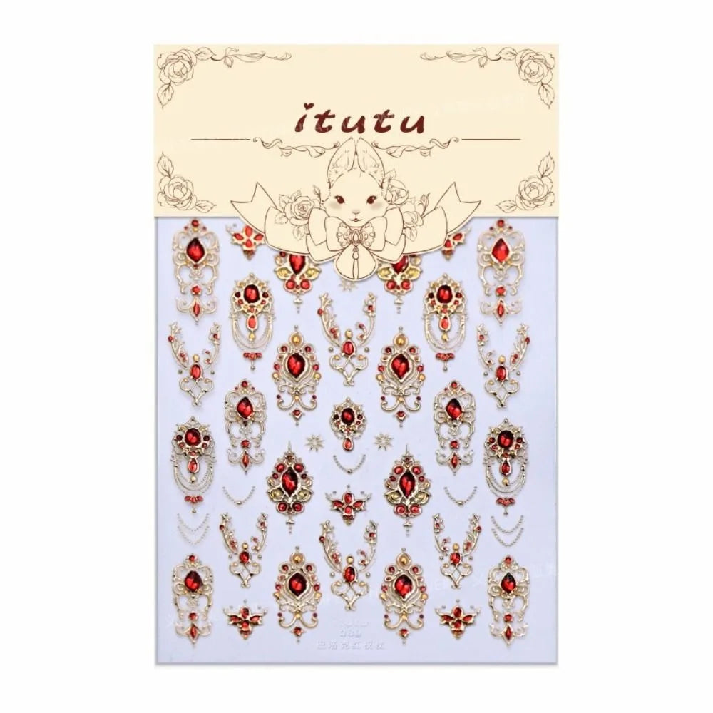 5D Baroque Gemstone Nail Stickers | Emerald & Ruby Scepter Art Nail Art Stickers QXL