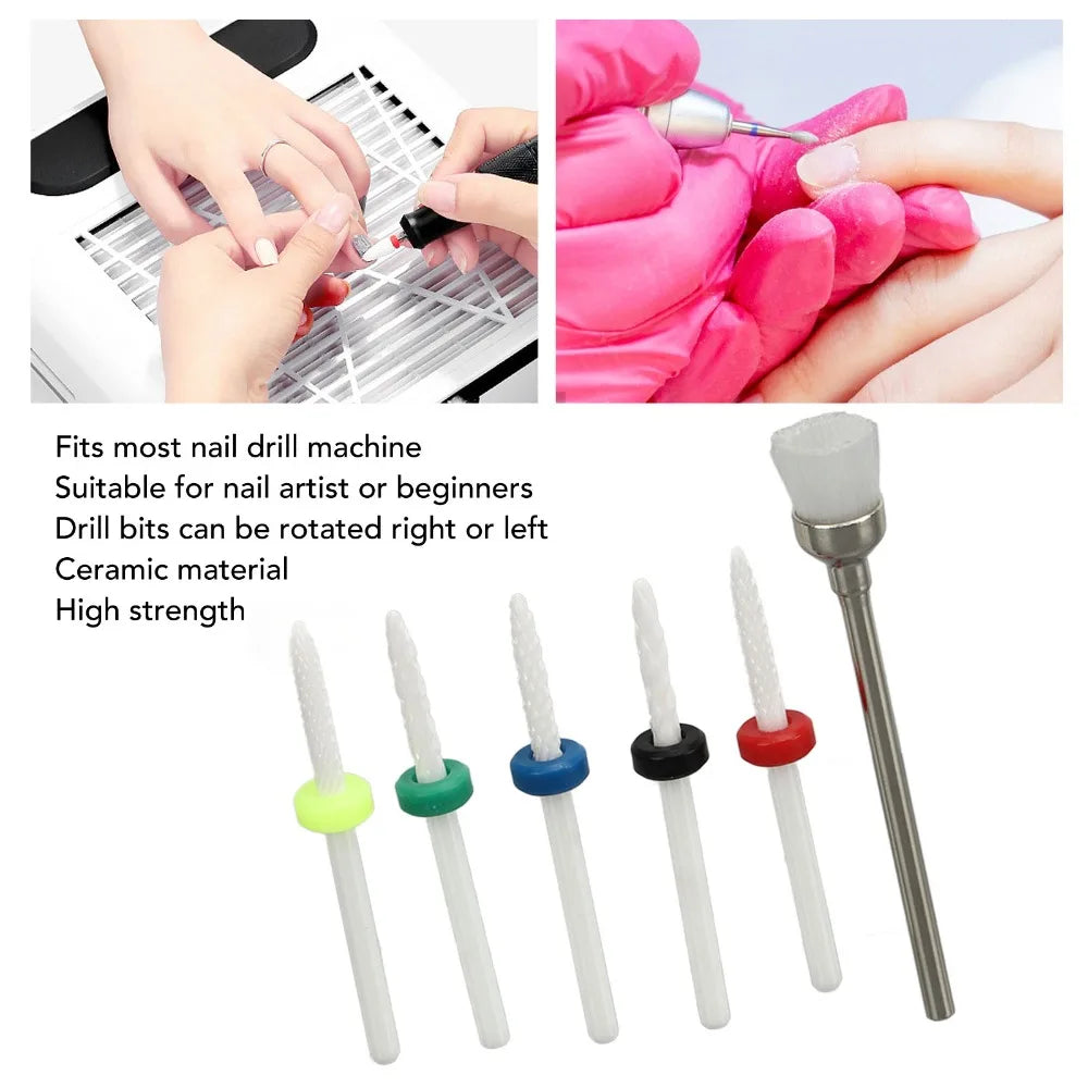 6-Piece Ceramic Nail Drill Bit Set | Gel & Acrylic Removal Ceramic Nail Drill Bits QXL