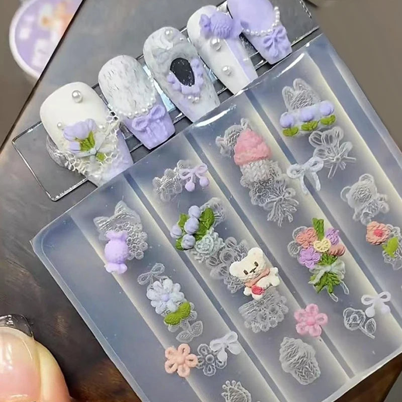 Bow & Flower Silicone Nail Art Mold | 3D DIY Manicure Silicone Nail Mold QXL