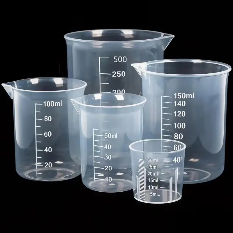 5-Pack Plastic Measuring Cups – Reusable Lab Beakers, 5 Sizes Measuring Cup Set QXL