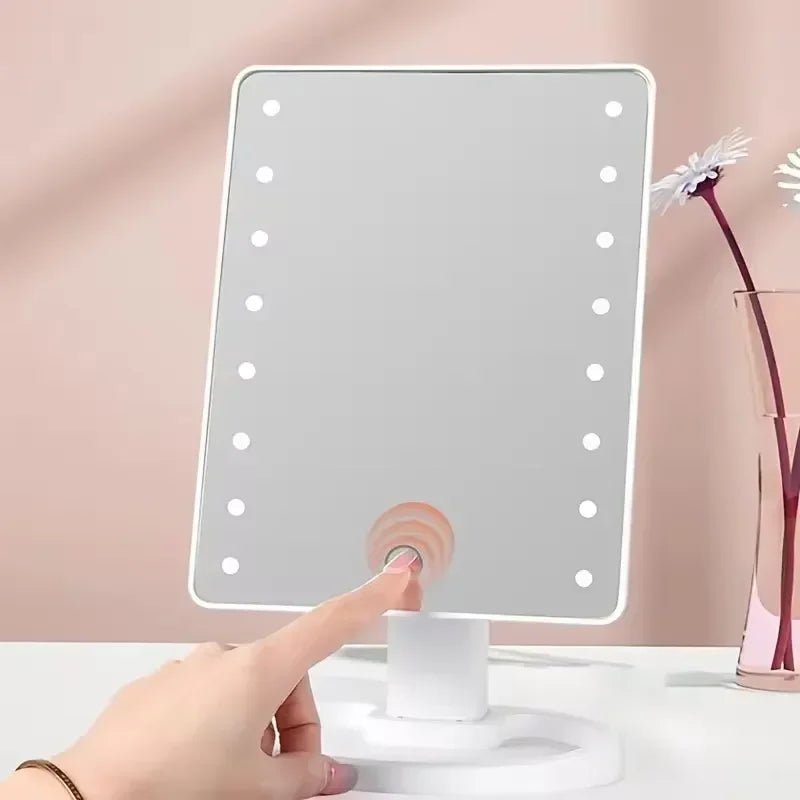Square LED Vanity Makeup Mirror with Organizer Stand Lighted Vanity Mirror QXL WHITE