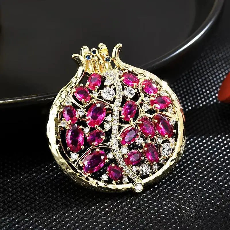 Crystal Pomegranate Brooch Pin | Women's Floral Jewelry Gift Fashion Brooch Pin QXL