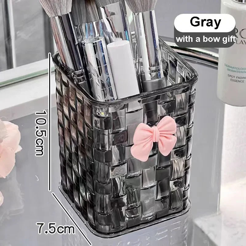 Clear Acrylic Makeup Brush Holder & Desk Organizer Makeup Brush Organizer QXL Gray with bow