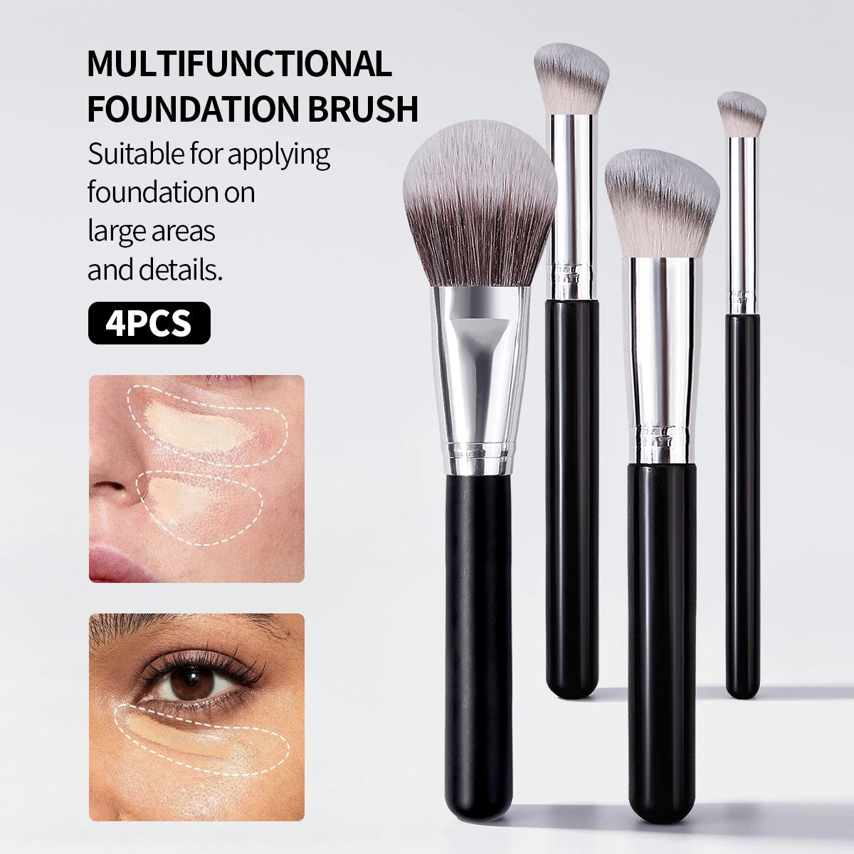 KOSSHOW 4-Piece Foundation & Concealer Makeup Brush Set Makeup Brush Set QXL black