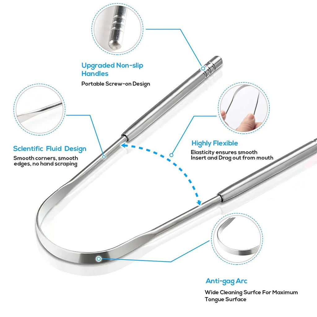 2-Pack U-Shaped Stainless Steel Tongue Scrapers | Fresh Breath Tongue Scraper Set QXL