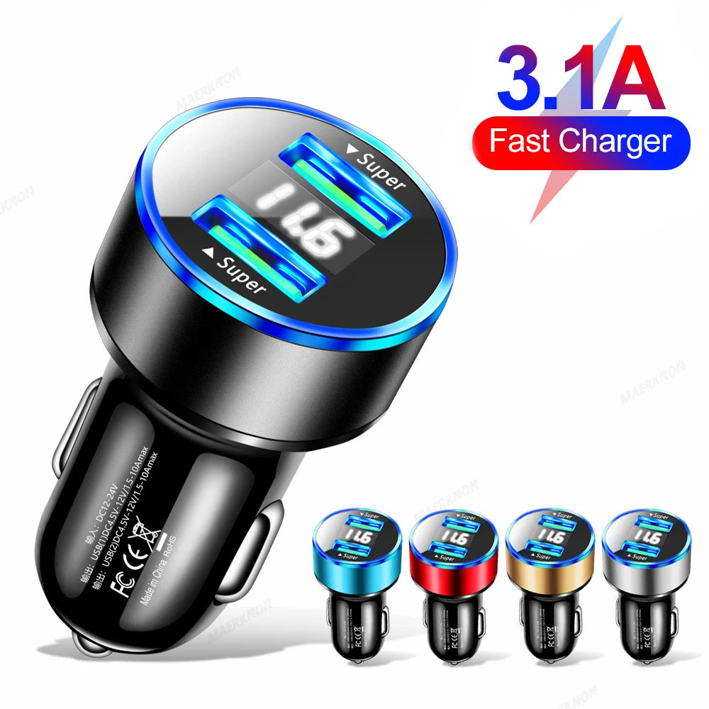 Dual USB Car Charger 3.1A Fast Charging & Digital Display USB Car Charger QXL