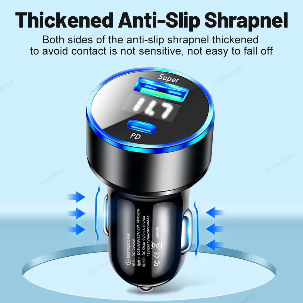 QXL 20W USB-C & USB-A Car Charger | QC3.0 PD Fast Charging Car Phone Charger QXL