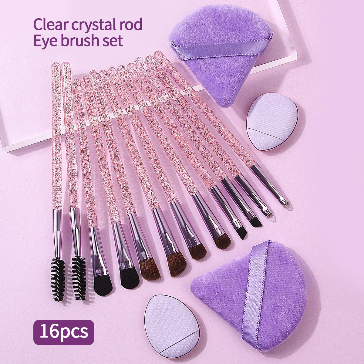 16-Piece Eye Makeup Brush Set with Powder Puffs – Purple Eye Makeup Brush Set QXL