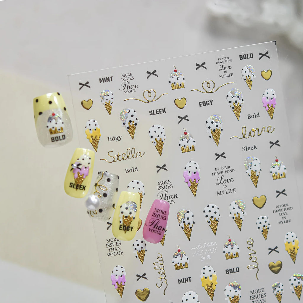 5D Tropical Nail Stickers – Ice Cream, Fruit & Palm Decals Nail Stickers QXL