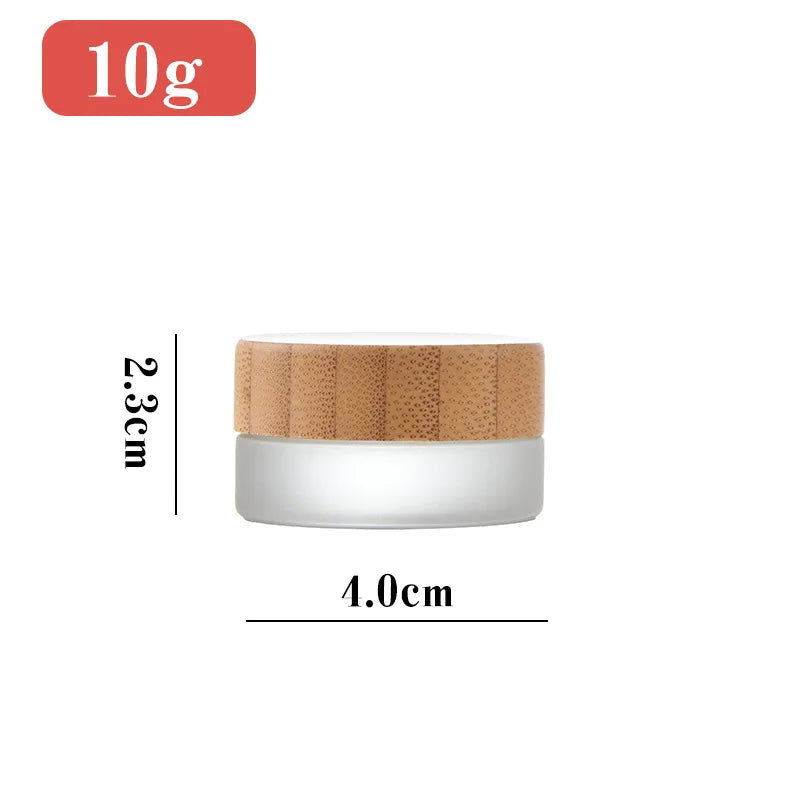 Frosted Glass Cream Jars with Bamboo Lid | 5g–100g Cosmetic Cosmetic Glass Jar QXL 10g