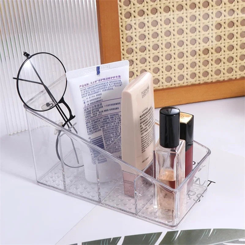 4-Grid Clear Acrylic Makeup Brush Holder for Vanity