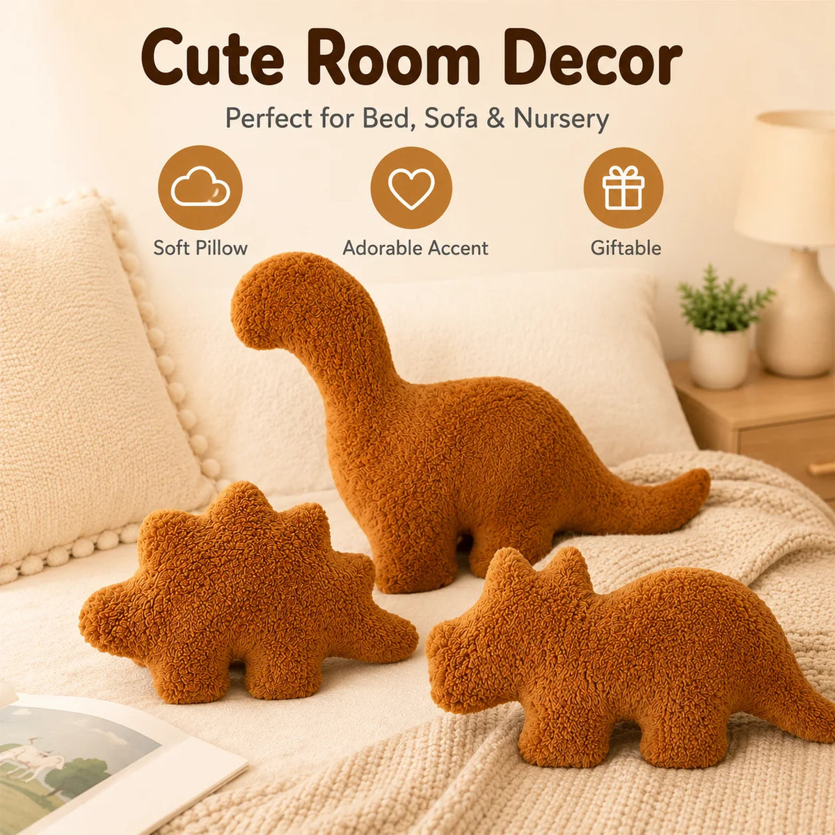 Dinosaur Nugget Plush Pillow | Soft Stuffed Dino Toy Stuffed Plush Pillow QXL