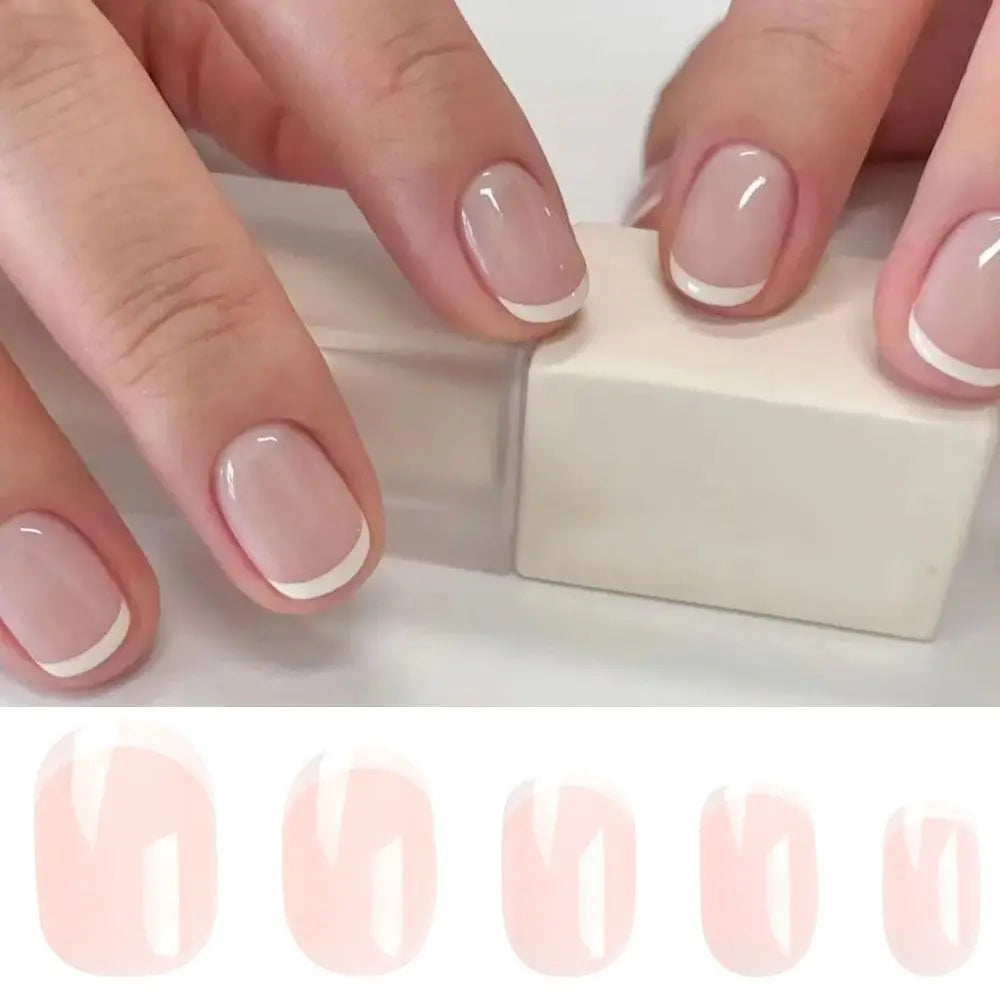 24-Pack Short French Round False Nails | Full Cover Nail Tips False Nail Tips QXL