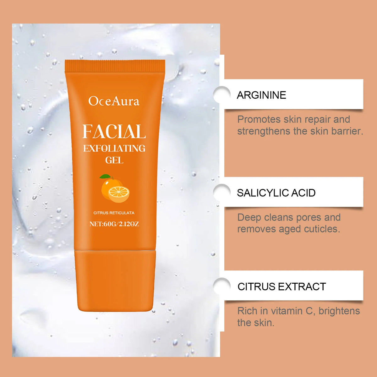 OceAura Vitamin C Exfoliating Gel | Brightening Face Scrub 60g Exfoliating Face Gel QXL