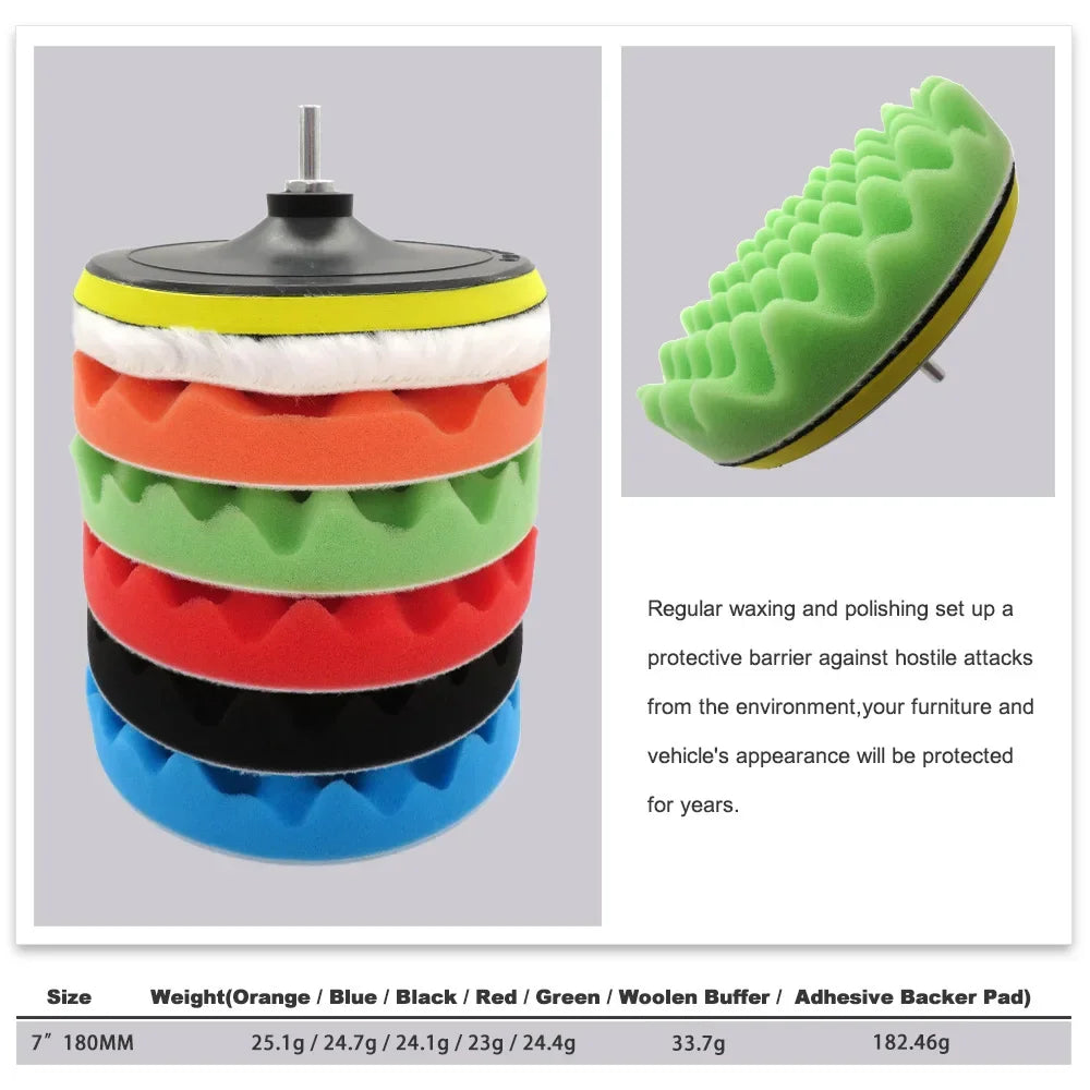 8-Piece Car Buffing Polishing Pad Kit 3/5/7 Inch + Drill Adapter Car Polishing Pad Kit QXL 5 inches