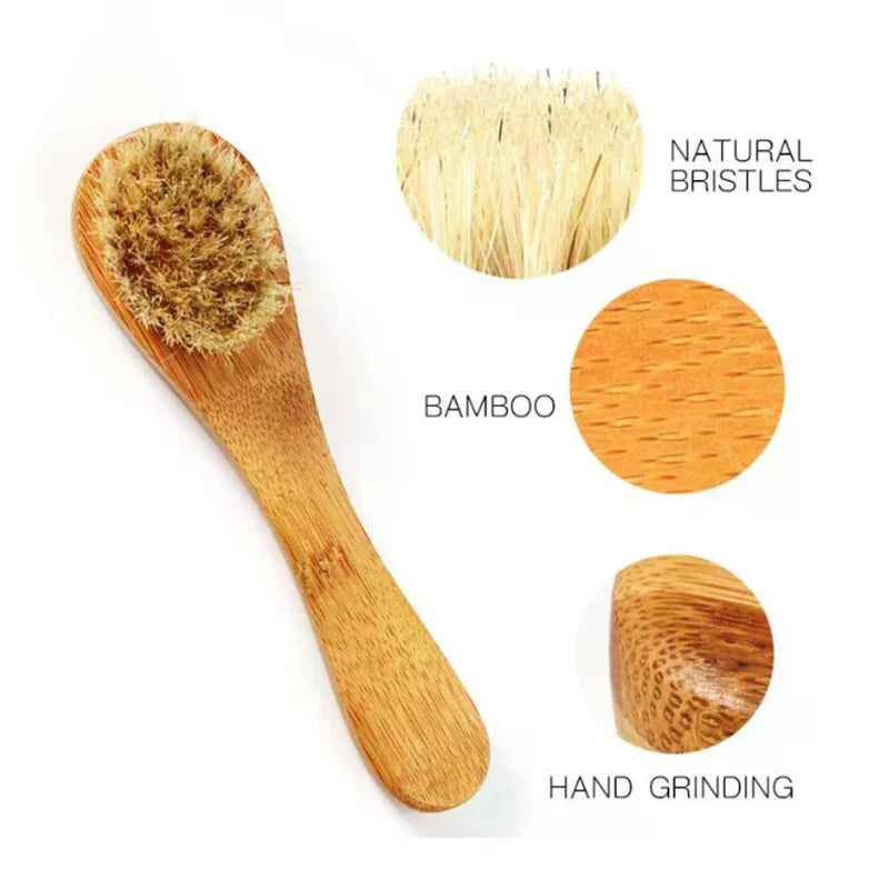 Natural Bristle Exfoliating Face Brush | Wooden Handle Face Cleansing Brush QXL