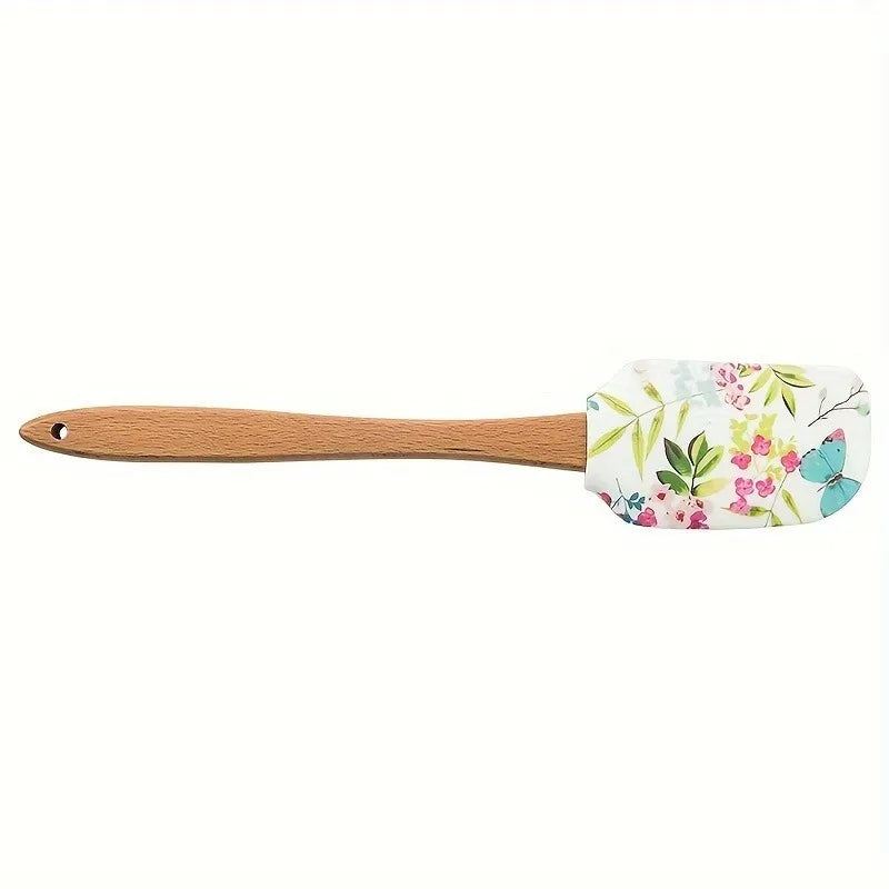Floral Silicone Spatula Set with Wooden Handle | Baking Silicone Spatula Set QXL