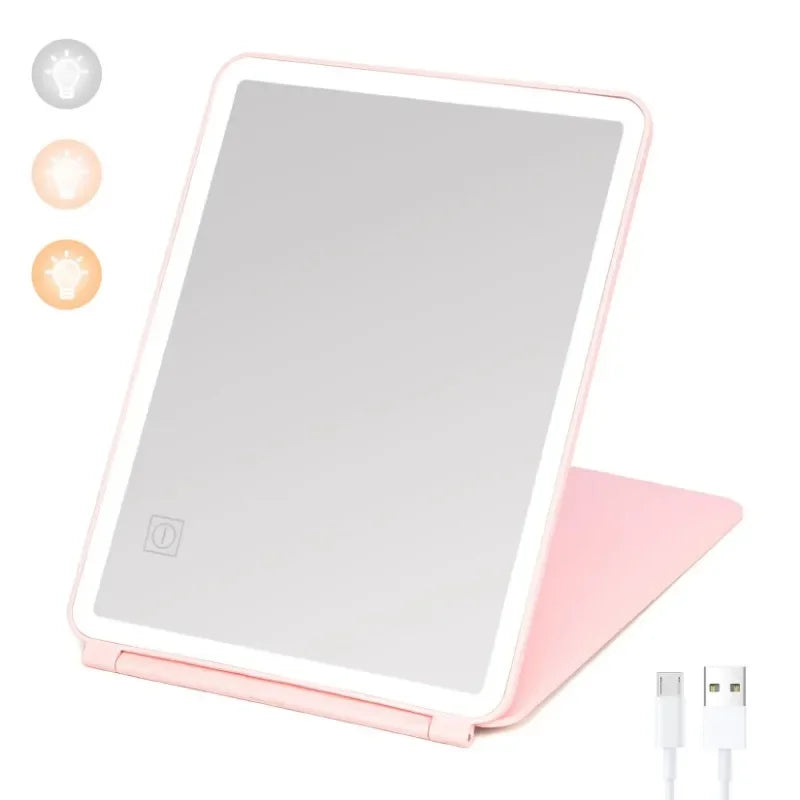 LED Lighted Folding Travel Makeup Mirror | 3 Colours Touch Dim LED Makeup Mirror QXL