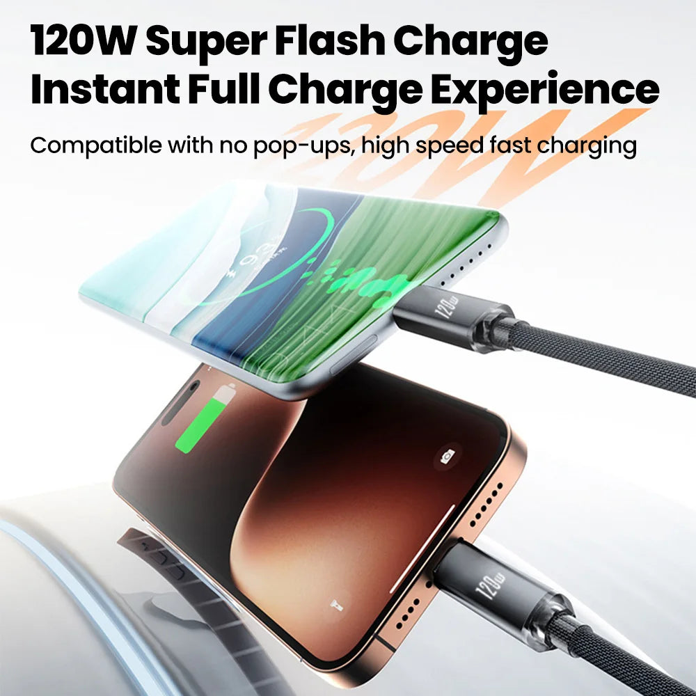 120W Retractable USB-C Fast Charging Cable – Spring Coil USB-C Charging Cable QXL