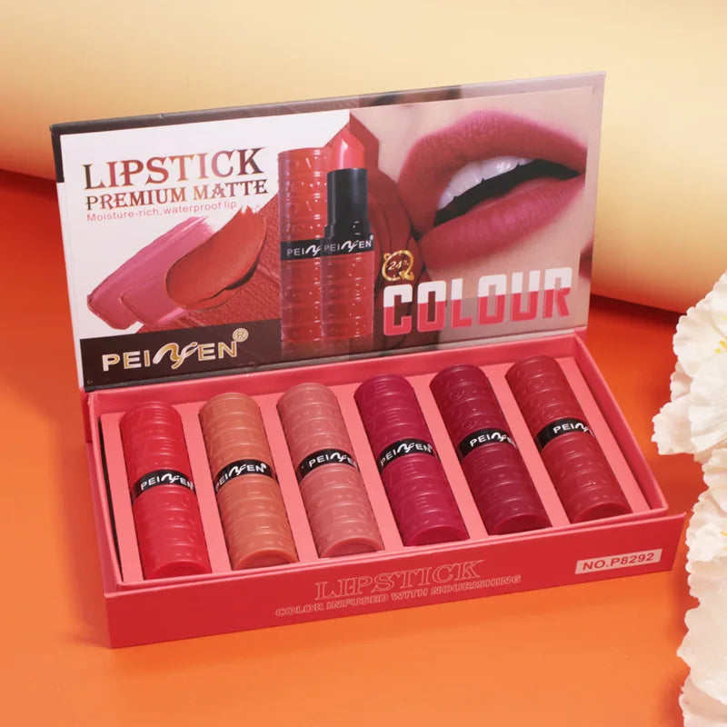6-Piece Matte Lipstick Set – Waterproof & Cup-Proof Lip Color Matte Lipstick Set QXL