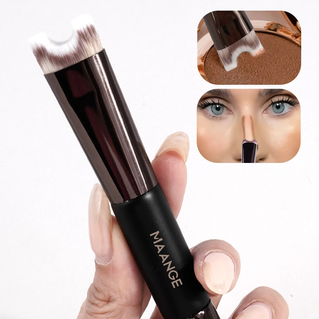 Double-Ended U-Shape Nose Contour & Highlight Makeup Brush Contour Makeup Brush QXL Coffee Brown